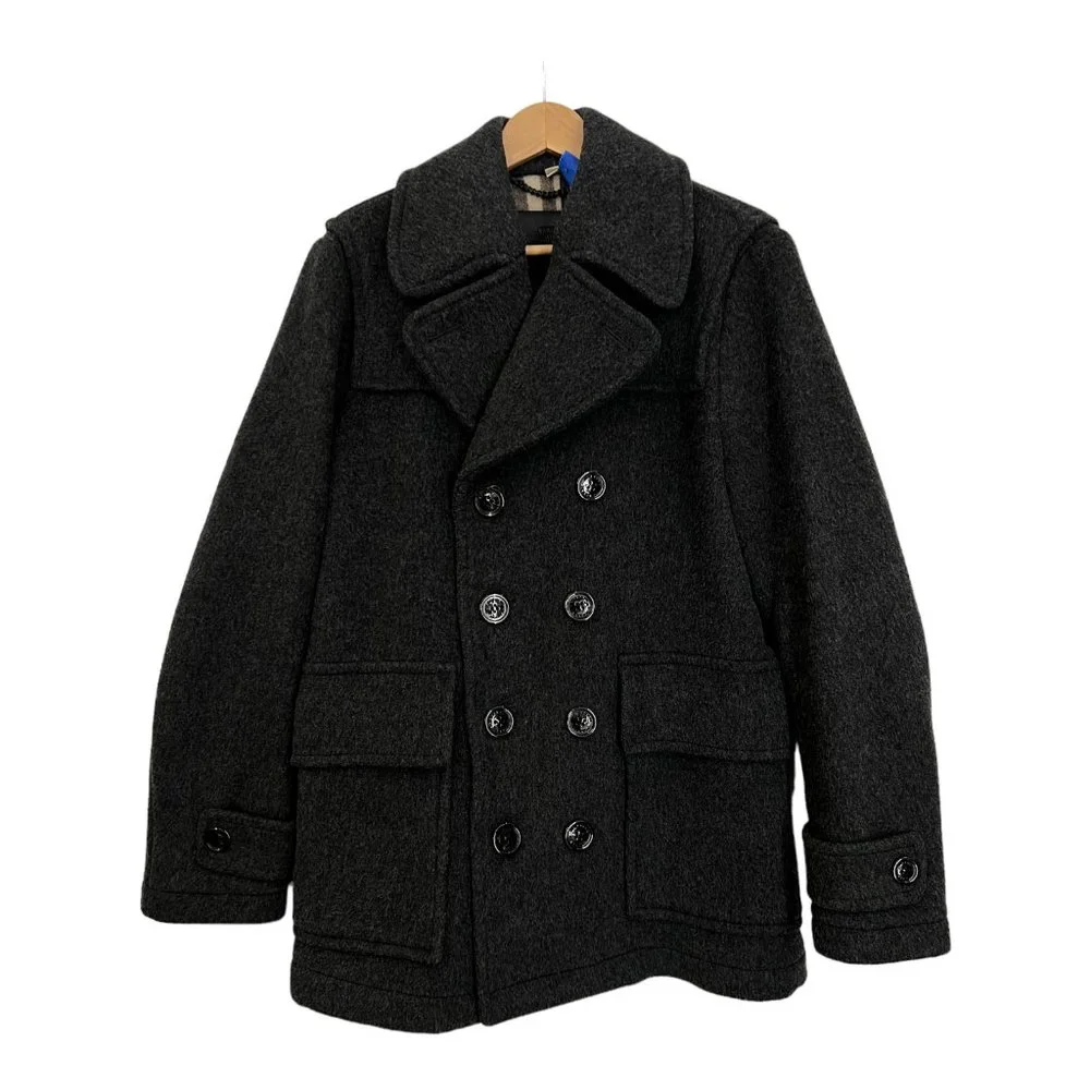 Burberry Charcoal Gray Double-Breasted Wool Coat Jacket Men's Large - Picture 2 of 9